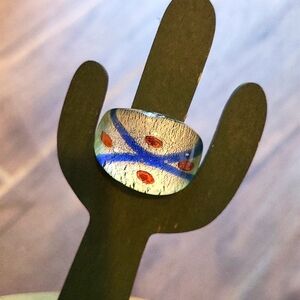 Handcrafted Art Glass Ring, Size 7.5